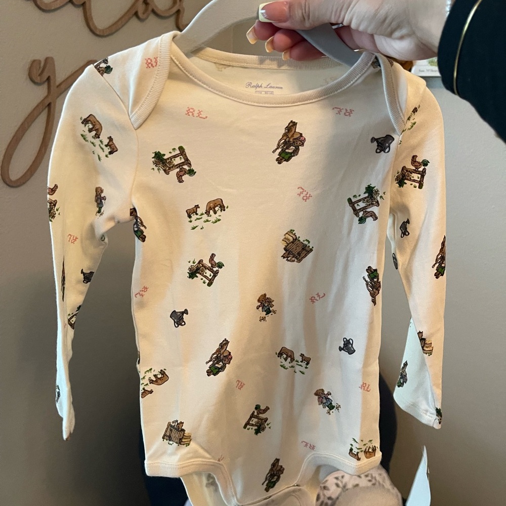 Ralph Lauren Cream Baby Onesie with Animal Print